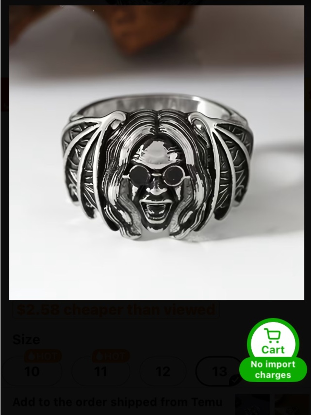 Sterling-Style Ozzy inspired Bat ring